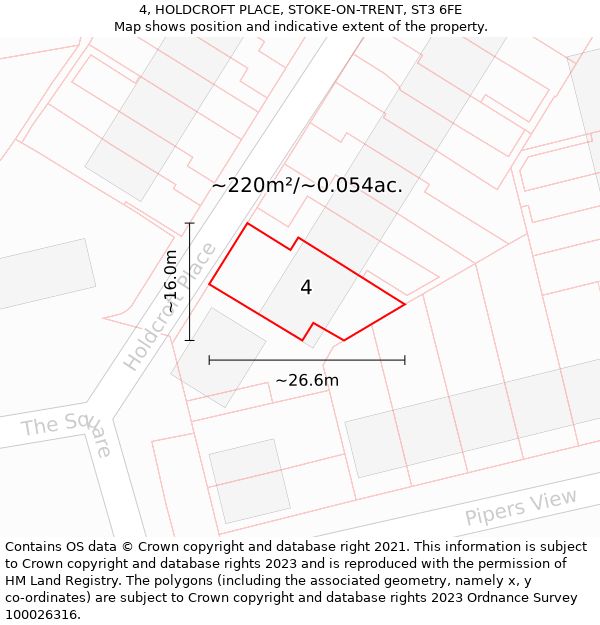 4, HOLDCROFT PLACE, STOKE-ON-TRENT, ST3 6FE: Plot and title map