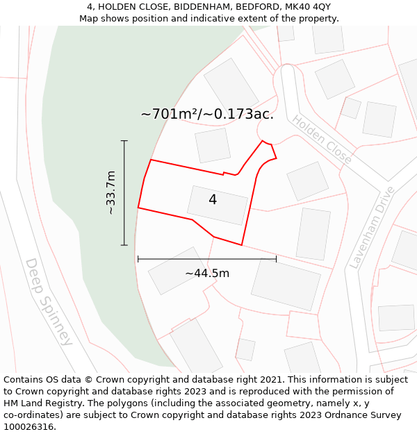 4, HOLDEN CLOSE, BIDDENHAM, BEDFORD, MK40 4QY: Plot and title map