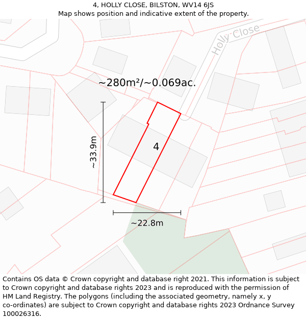 4, HOLLY CLOSE, BILSTON, WV14 6JS: Plot and title map