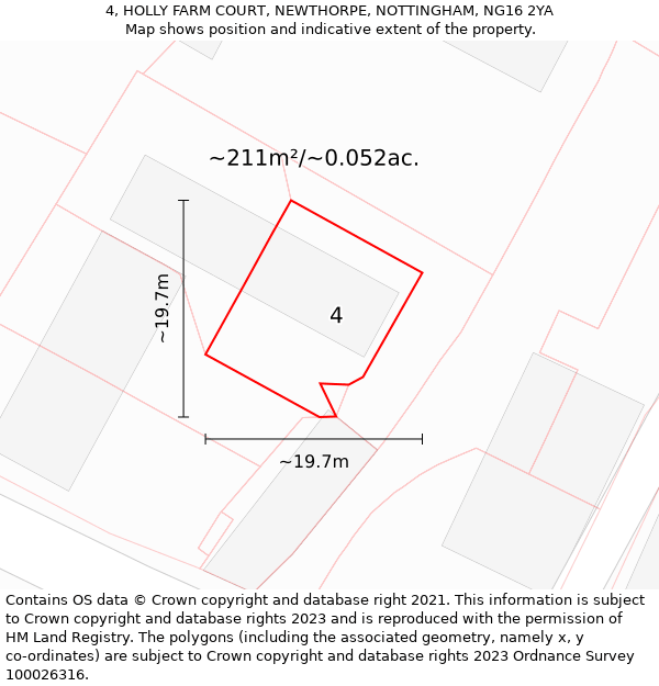 4, HOLLY FARM COURT, NEWTHORPE, NOTTINGHAM, NG16 2YA: Plot and title map