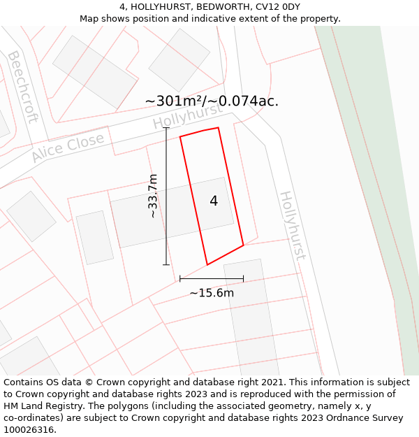 4, HOLLYHURST, BEDWORTH, CV12 0DY: Plot and title map