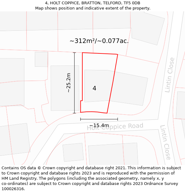 4, HOLT COPPICE, BRATTON, TELFORD, TF5 0DB: Plot and title map