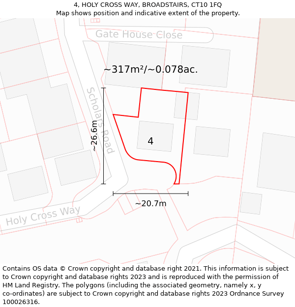 4, HOLY CROSS WAY, BROADSTAIRS, CT10 1FQ: Plot and title map