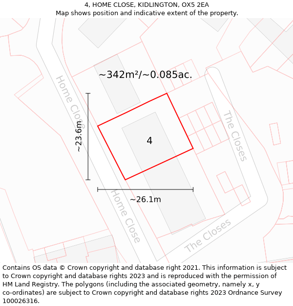 4, HOME CLOSE, KIDLINGTON, OX5 2EA: Plot and title map