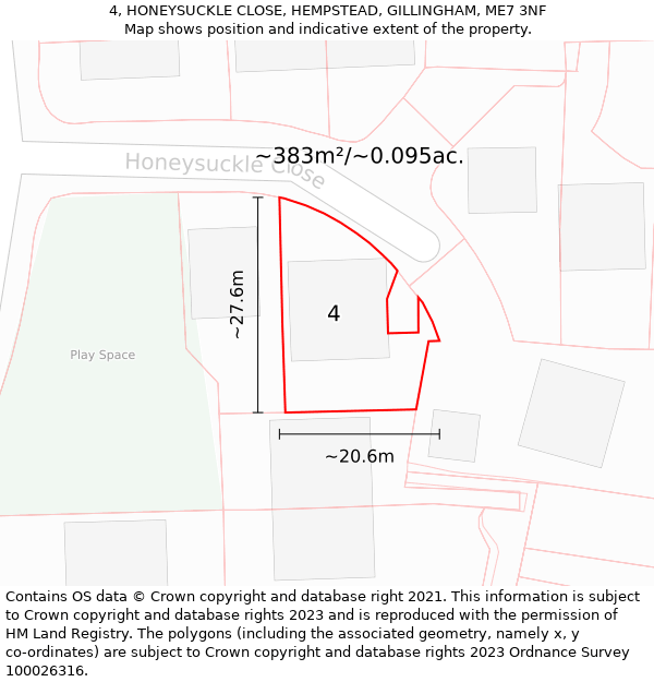 4, HONEYSUCKLE CLOSE, HEMPSTEAD, GILLINGHAM, ME7 3NF: Plot and title map