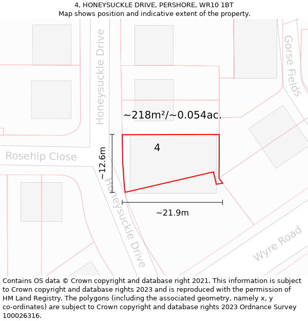 4, HONEYSUCKLE DRIVE, PERSHORE, WR10 1BT: Plot and title map