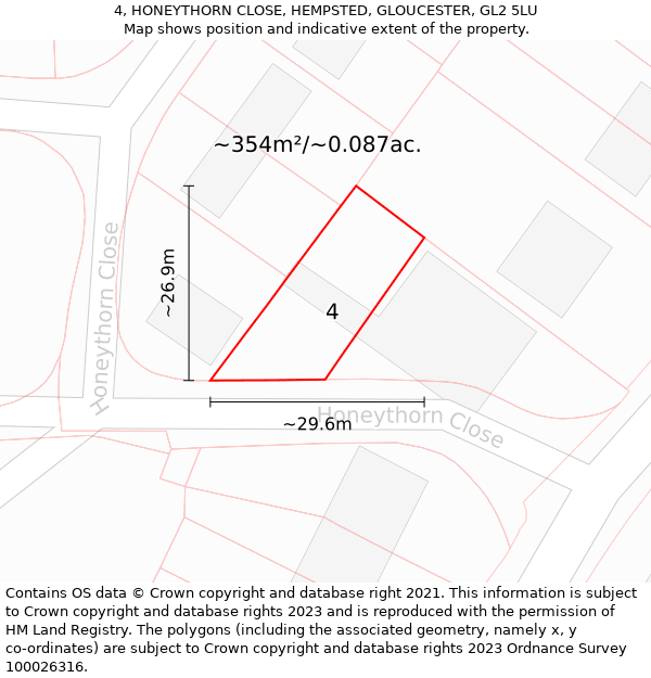 4, HONEYTHORN CLOSE, HEMPSTED, GLOUCESTER, GL2 5LU: Plot and title map