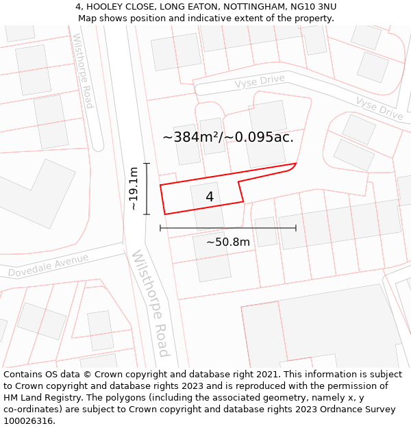 4, HOOLEY CLOSE, LONG EATON, NOTTINGHAM, NG10 3NU: Plot and title map