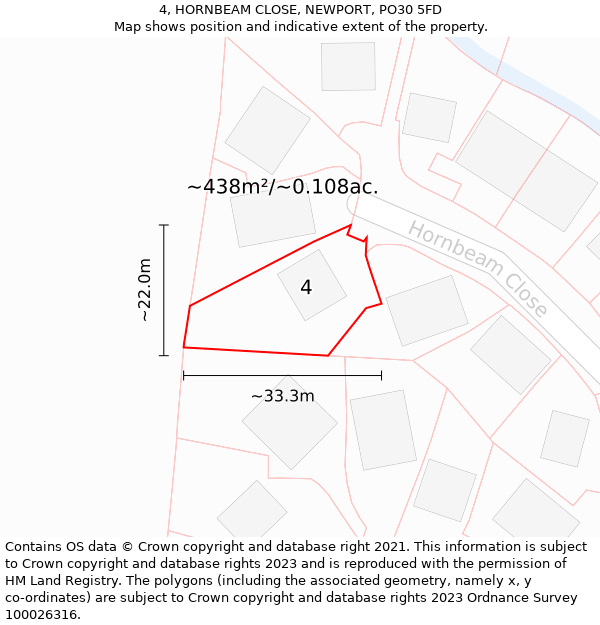 4, HORNBEAM CLOSE, NEWPORT, PO30 5FD: Plot and title map