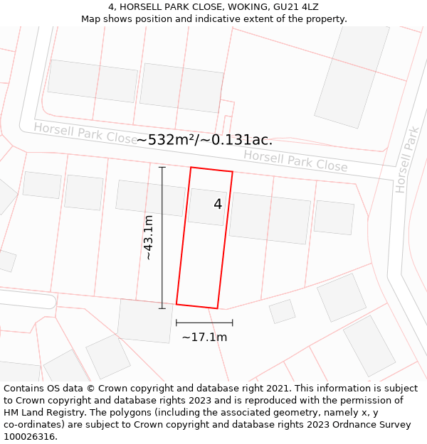 4, HORSELL PARK CLOSE, WOKING, GU21 4LZ: Plot and title map