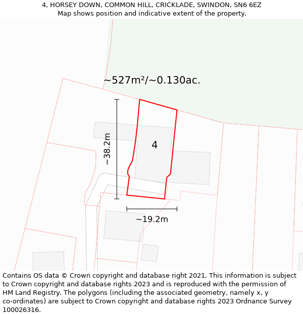 4, HORSEY DOWN, COMMON HILL, CRICKLADE, SWINDON, SN6 6EZ: Plot and title map