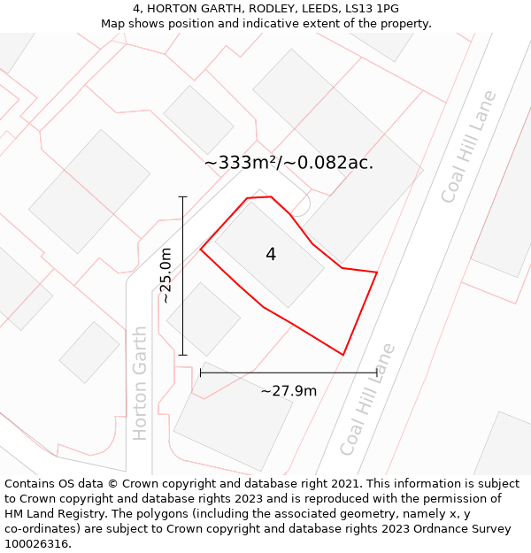 4, HORTON GARTH, RODLEY, LEEDS, LS13 1PG: Plot and title map