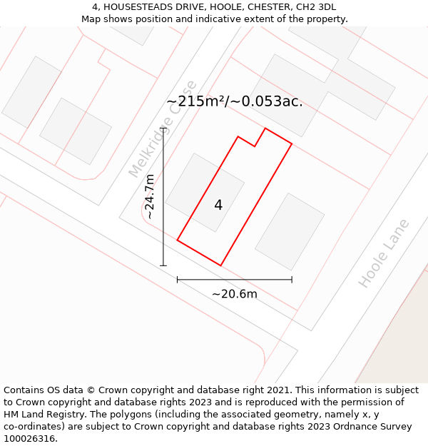 4, HOUSESTEADS DRIVE, HOOLE, CHESTER, CH2 3DL: Plot and title map