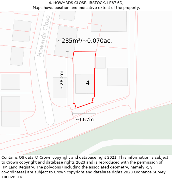 4, HOWARDS CLOSE, IBSTOCK, LE67 6DJ: Plot and title map