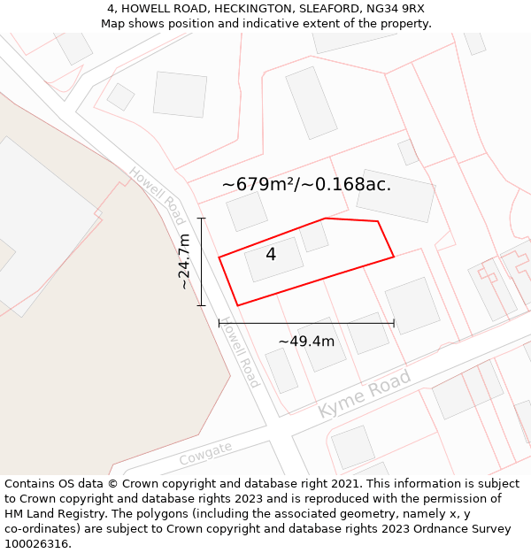 4, HOWELL ROAD, HECKINGTON, SLEAFORD, NG34 9RX: Plot and title map