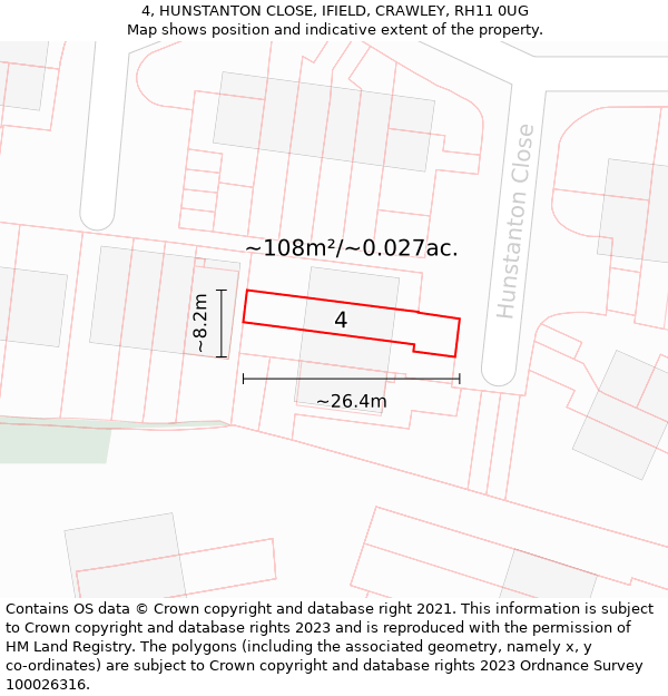 4, HUNSTANTON CLOSE, IFIELD, CRAWLEY, RH11 0UG: Plot and title map