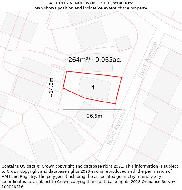 4, HUNT AVENUE, WORCESTER, WR4 0QW: Plot and title map