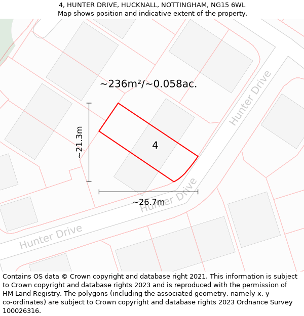 4, HUNTER DRIVE, HUCKNALL, NOTTINGHAM, NG15 6WL: Plot and title map