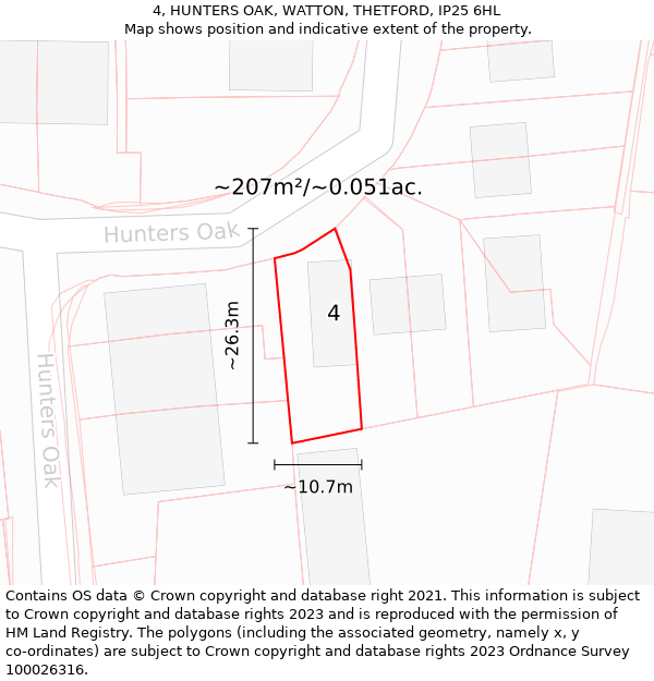 4, HUNTERS OAK, WATTON, THETFORD, IP25 6HL: Plot and title map