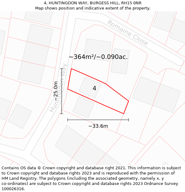 4, HUNTINGDON WAY, BURGESS HILL, RH15 0NR: Plot and title map