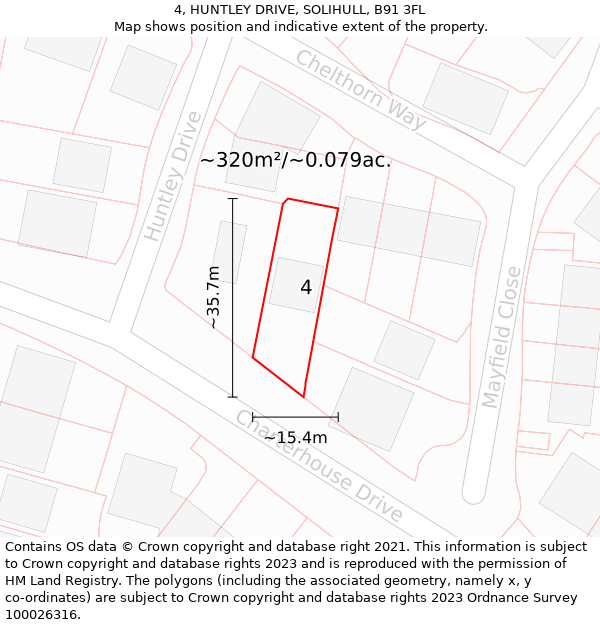 4, HUNTLEY DRIVE, SOLIHULL, B91 3FL: Plot and title map