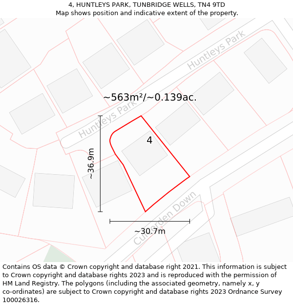 4, HUNTLEYS PARK, TUNBRIDGE WELLS, TN4 9TD: Plot and title map