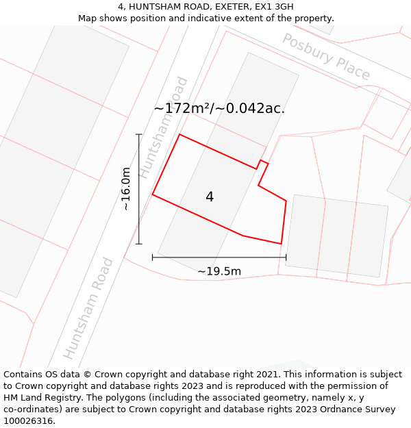 4, HUNTSHAM ROAD, EXETER, EX1 3GH: Plot and title map