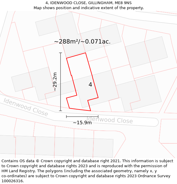 4, IDENWOOD CLOSE, GILLINGHAM, ME8 9NS: Plot and title map