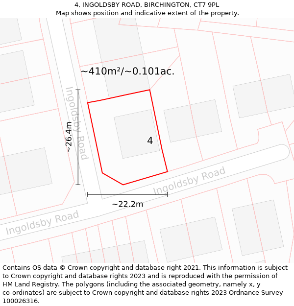 4, INGOLDSBY ROAD, BIRCHINGTON, CT7 9PL: Plot and title map