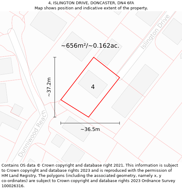 4, ISLINGTON DRIVE, DONCASTER, DN4 6FA: Plot and title map