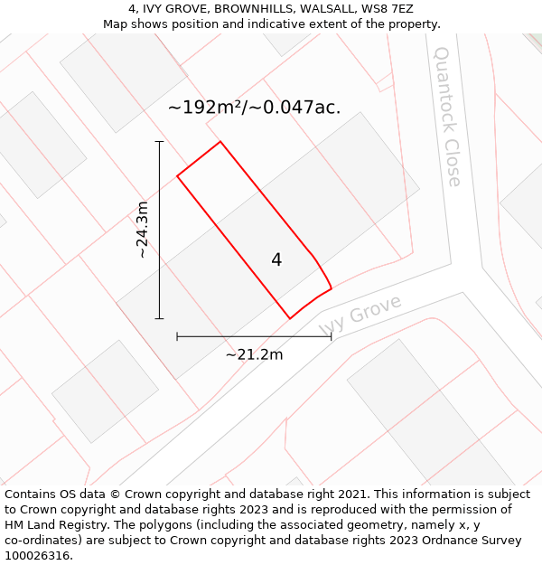 4, IVY GROVE, BROWNHILLS, WALSALL, WS8 7EZ: Plot and title map