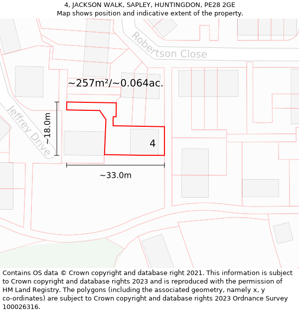 4, JACKSON WALK, SAPLEY, HUNTINGDON, PE28 2GE: Plot and title map