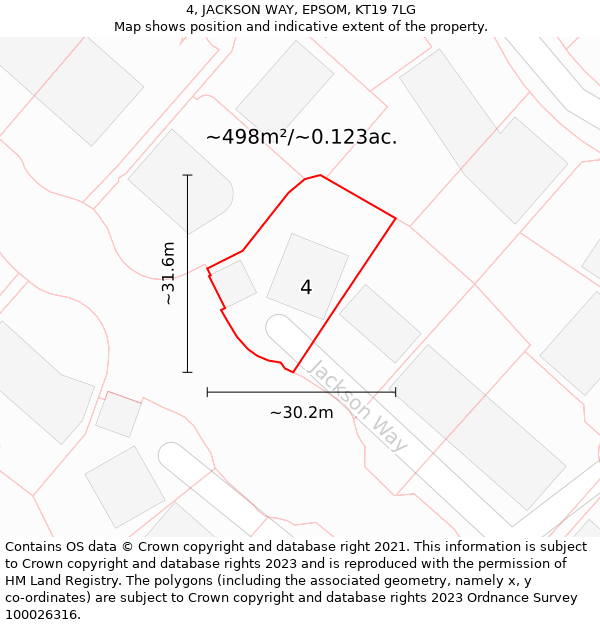 4, JACKSON WAY, EPSOM, KT19 7LG: Plot and title map