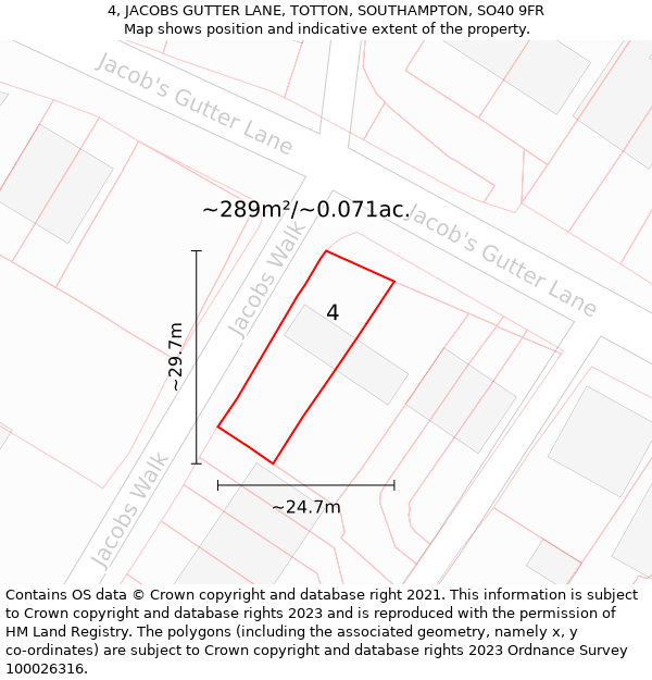 4, JACOBS GUTTER LANE, TOTTON, SOUTHAMPTON, SO40 9FR: Plot and title map