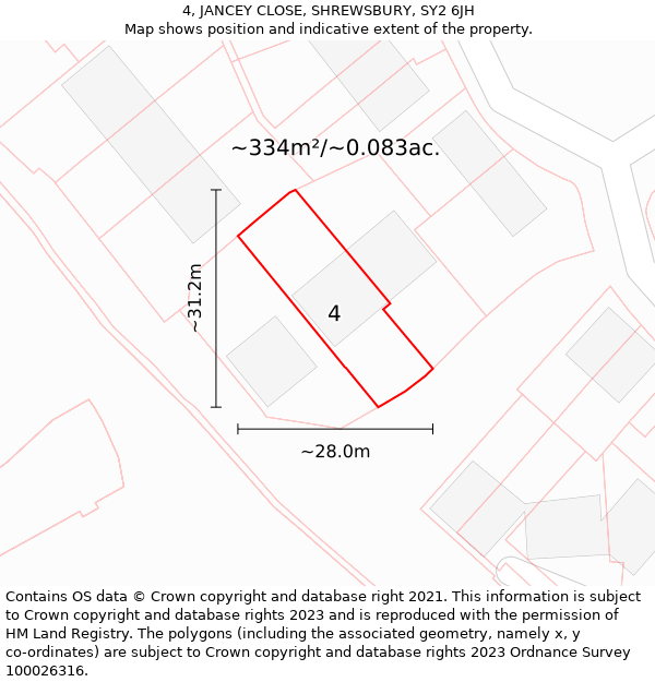 4, JANCEY CLOSE, SHREWSBURY, SY2 6JH: Plot and title map