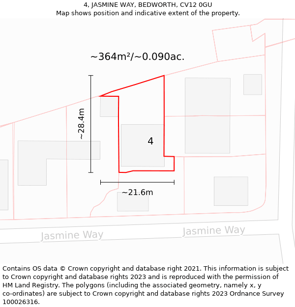 4, JASMINE WAY, BEDWORTH, CV12 0GU: Plot and title map