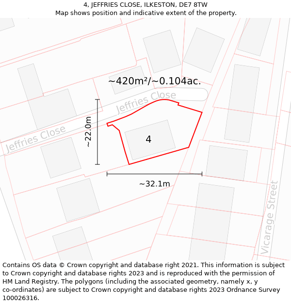 4, JEFFRIES CLOSE, ILKESTON, DE7 8TW: Plot and title map