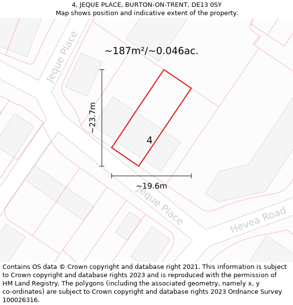 4, JEQUE PLACE, BURTON-ON-TRENT, DE13 0SY: Plot and title map