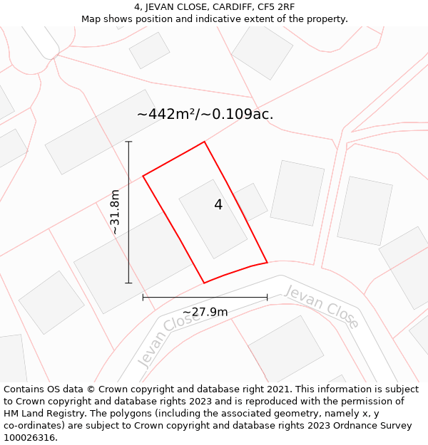 4, JEVAN CLOSE, CARDIFF, CF5 2RF: Plot and title map