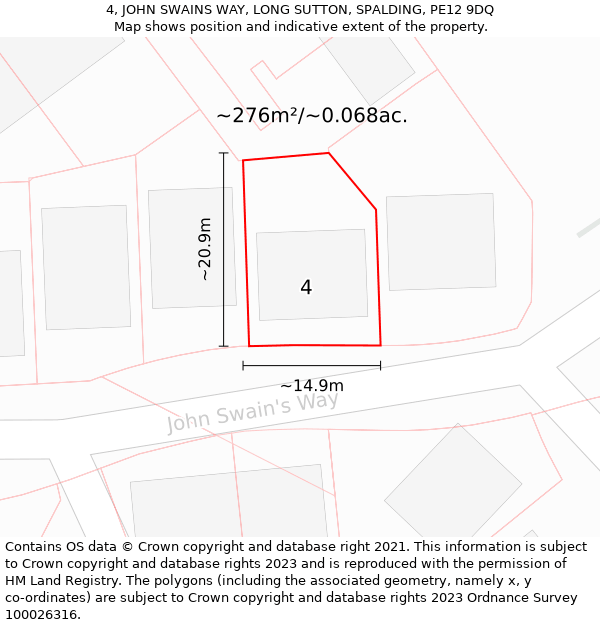 4, JOHN SWAINS WAY, LONG SUTTON, SPALDING, PE12 9DQ: Plot and title map