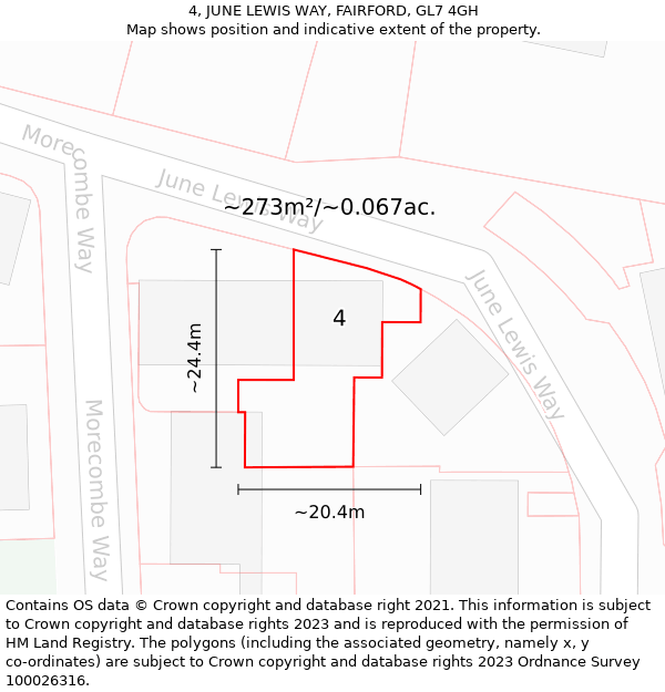 4, JUNE LEWIS WAY, FAIRFORD, GL7 4GH: Plot and title map