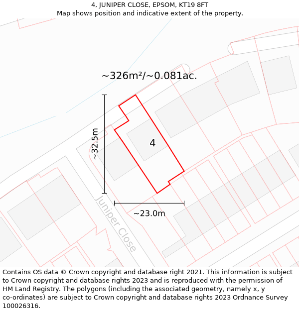 4, JUNIPER CLOSE, EPSOM, KT19 8FT: Plot and title map