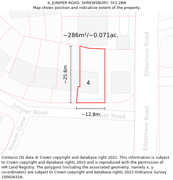 4, JUNIPER ROAD, SHREWSBURY, SY1 2BN: Plot and title map