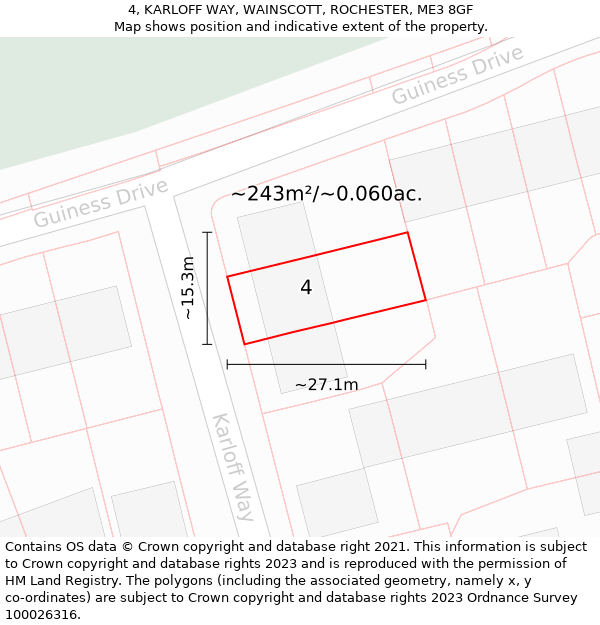 4, KARLOFF WAY, WAINSCOTT, ROCHESTER, ME3 8GF: Plot and title map