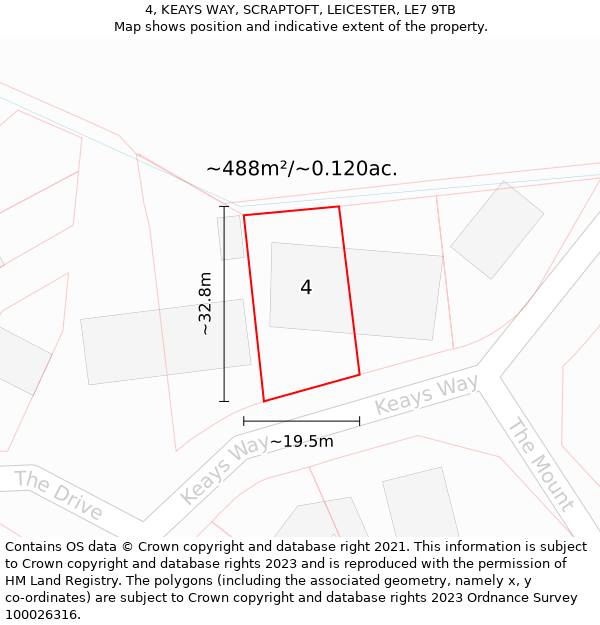 4, KEAYS WAY, SCRAPTOFT, LEICESTER, LE7 9TB: Plot and title map