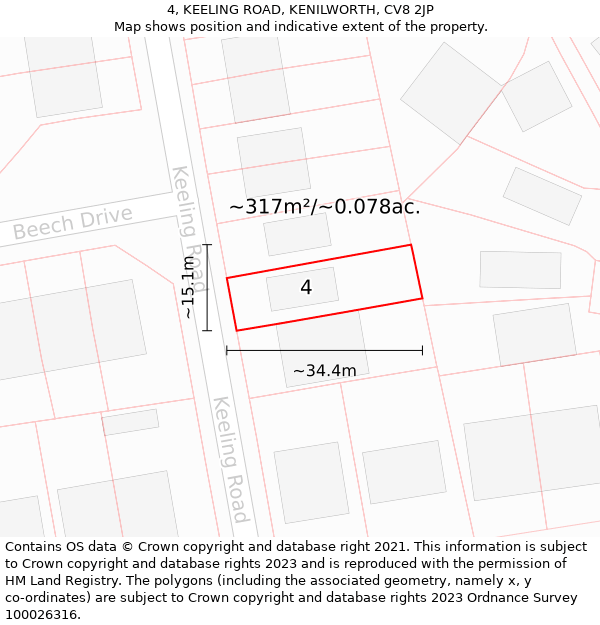 4, KEELING ROAD, KENILWORTH, CV8 2JP: Plot and title map