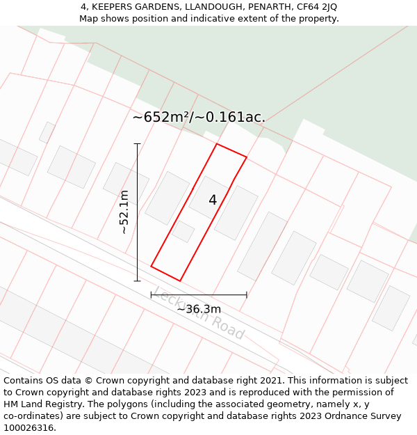 4, KEEPERS GARDENS, LLANDOUGH, PENARTH, CF64 2JQ: Plot and title map