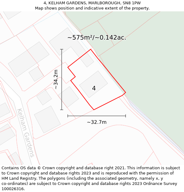 4, KELHAM GARDENS, MARLBOROUGH, SN8 1PW: Plot and title map