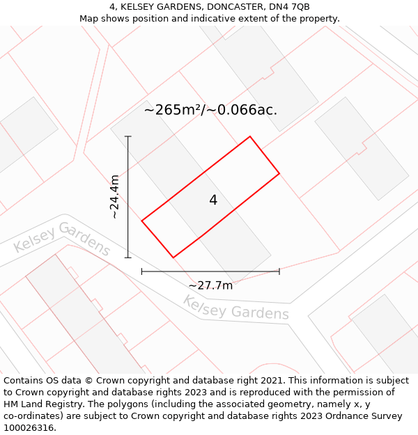 4, KELSEY GARDENS, DONCASTER, DN4 7QB: Plot and title map