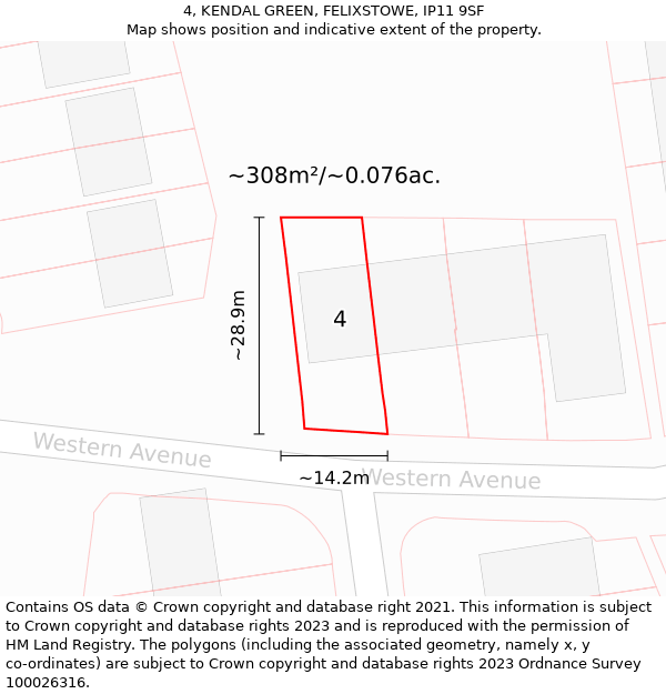 4, KENDAL GREEN, FELIXSTOWE, IP11 9SF: Plot and title map